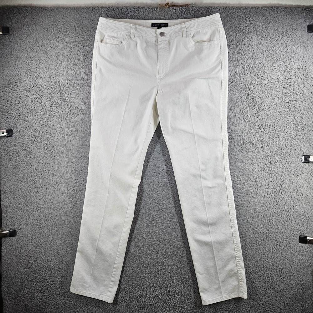 Lafayette 148 New York Women White Skinny Leg Pants Size 12 Cotton Blend Stretch